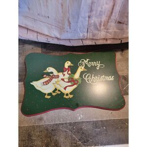 Wooden Merry Christmas goose duck mistletoe bow sign Decor Xmas figure